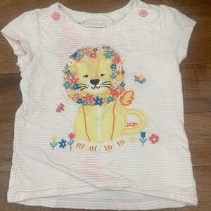 JoJo Maman Bebe Pink Striped Tee with Floral Lion